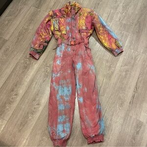 Vintage Teleferic Womens Pink Funky Ski Suit | Winter Sportswear Snowsuit